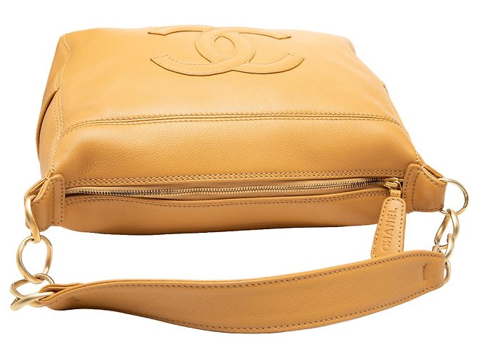 Borsa a tracolla con catena Chanel in vitello marrone CC Caramello - vista 6