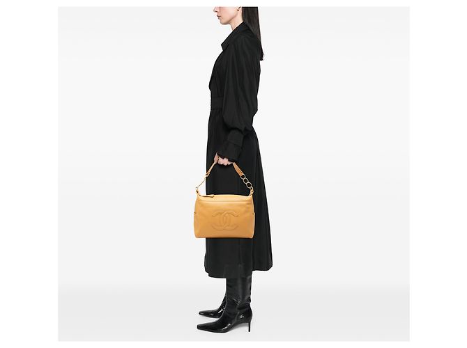 Borsa a tracolla con catena Chanel in vitello marrone CC Caramello - vista 7