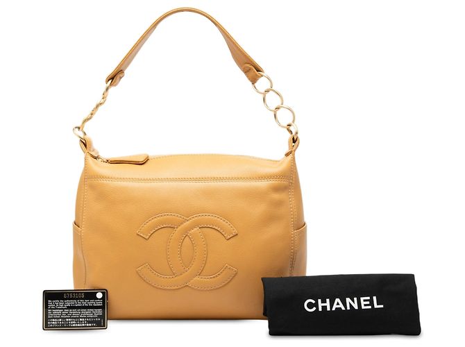 Borsa a tracolla con catena Chanel in vitello marrone CC Caramello - vista 8
