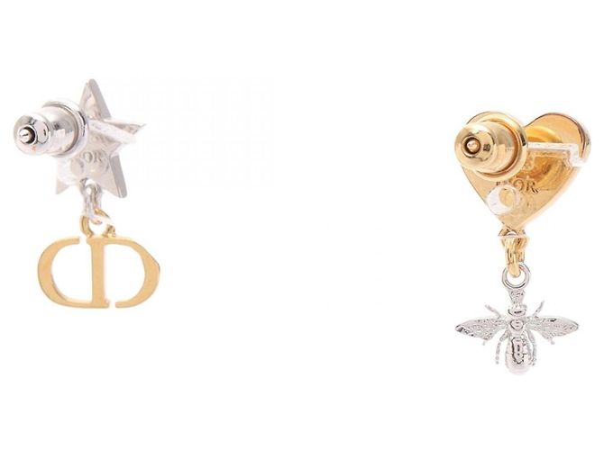 Pendientes Christian Dior CD Logo Plata Blanco Dorado - vista 2