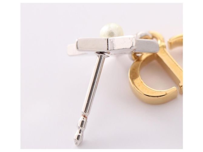 Pendientes Christian Dior CD Logo Plata Blanco Dorado - vista 5