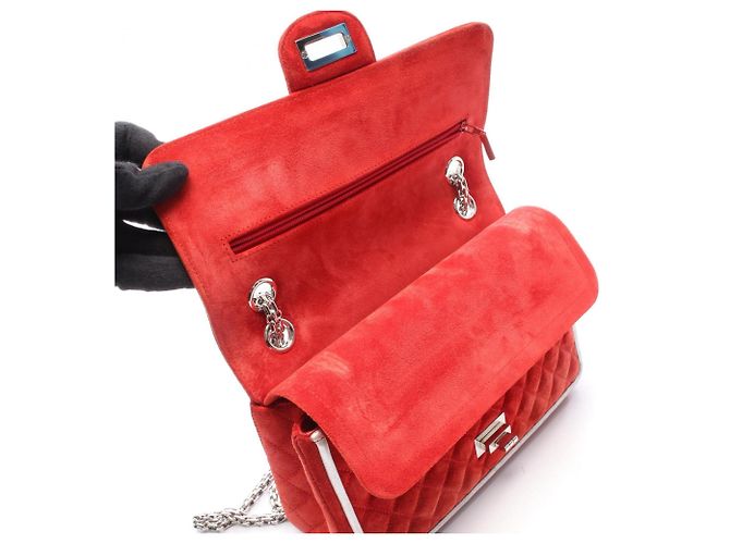Borsa a tracolla Chanel 2.55 Matelassé Mademoiselle con catena Argento Rosso - vista 11