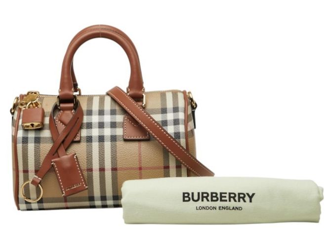Borsa Mini Bowling Burberry Nova Check Marrone - vista 10