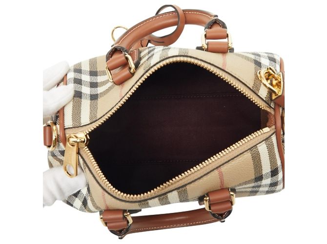 Borsa Mini Bowling Burberry Nova Check Marrone - vista 8