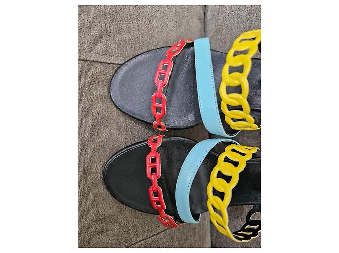 Hermès Multicolor Chain Heeled Sandals Black Red Yellow Light blue - view 10
