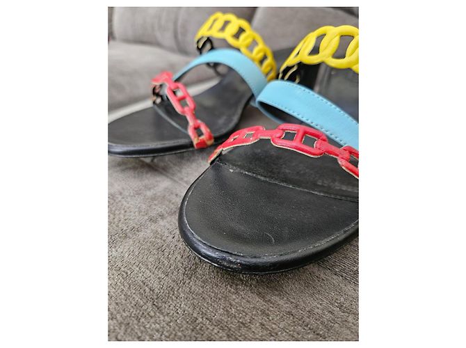 Hermès Multicolor Chain Heeled Sandals Black Red Yellow Light blue - view 13
