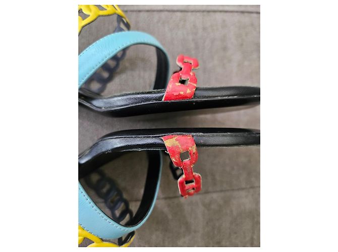Hermès Multicolor Chain Heeled Sandals Black Red Yellow Light blue - view 14