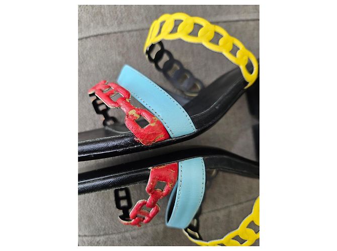 Hermès Multicolor Chain Heeled Sandals Black Red Yellow Light blue - view 15