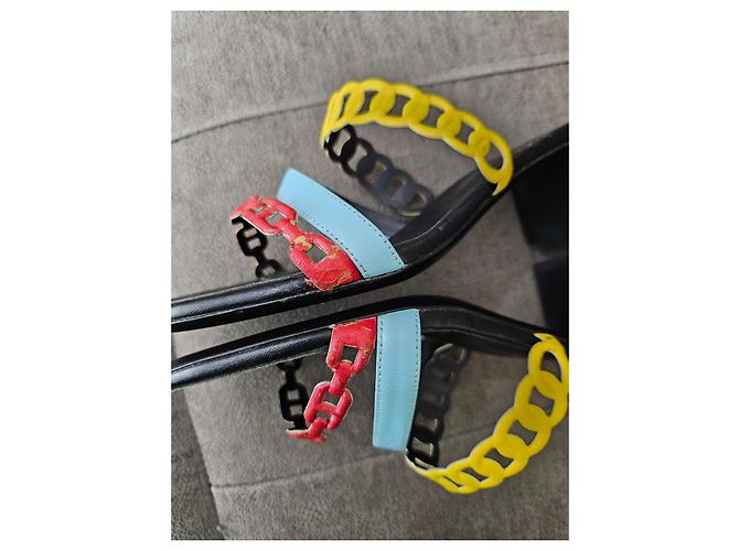 Hermès Multicolor Chain Heeled Sandals Black Red Yellow Light blue - view 16
