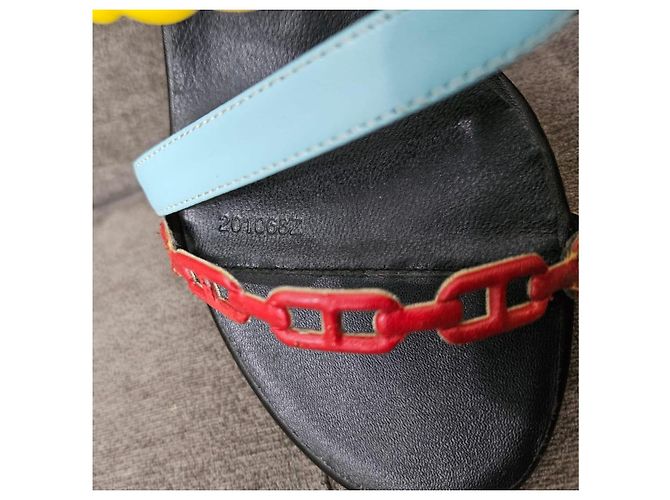 Hermès Multicolor Chain Heeled Sandals Black Red Yellow Light blue - view 17