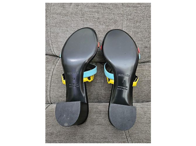 Hermès Multicolor Chain Heeled Sandals Black Red Yellow Light blue - view 18
