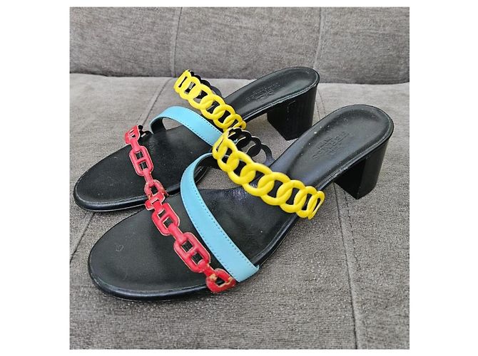 Hermès Multicolor Chain Heeled Sandals Black Red Yellow Light blue - view 2
