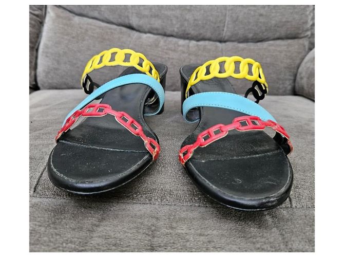 Hermès Multicolor Chain Heeled Sandals Black Red Yellow Light blue - view 3