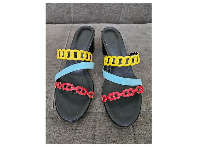 Hermès Multicolor Chain Heeled Sandals Black Red Yellow Light blue - view 4