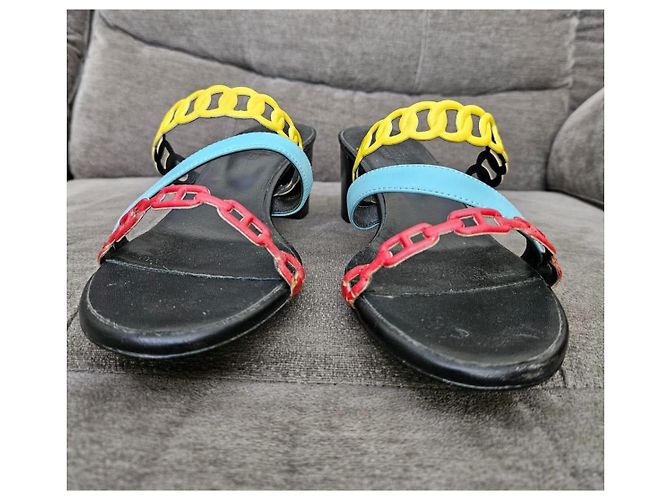 Hermès Multicolor Chain Heeled Sandals Black Red Yellow Light blue - view 5