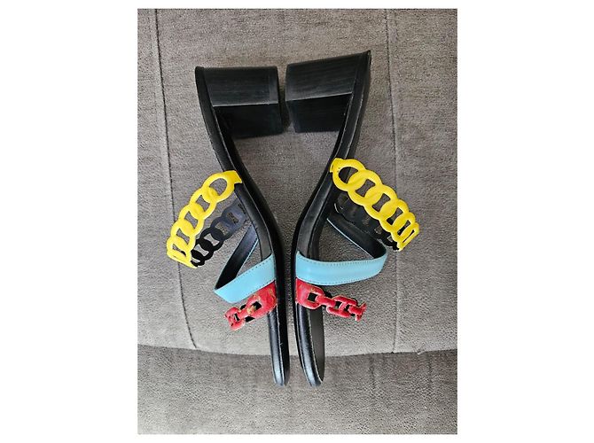 Hermès Multicolor Chain Heeled Sandals Black Red Yellow Light blue - view 6