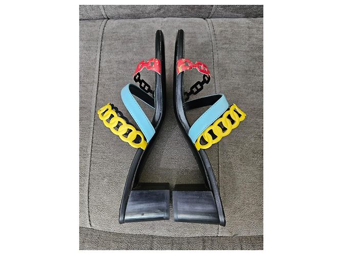 Hermès Multicolor Chain Heeled Sandals Black Red Yellow Light blue - view 7