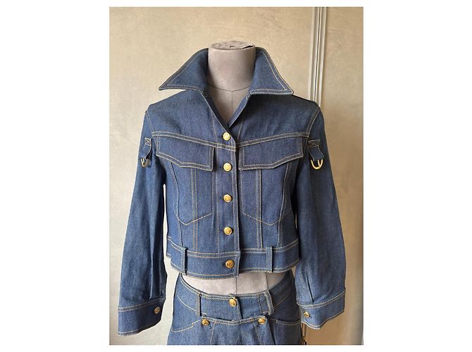 Completo in Denim Christian Dior con Giacca e Pantaloni Marrone Blu - vista 2