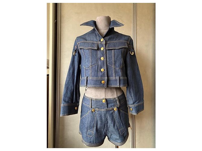 Completo in Denim Christian Dior con Giacca e Pantaloni Marrone Blu - vista 4