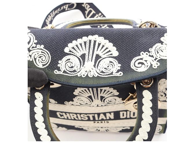 Christian Dior Dior LADY D-LITE Cornelie 2-Way Handtasche Medium Weiß Marineblau - Ansicht 10