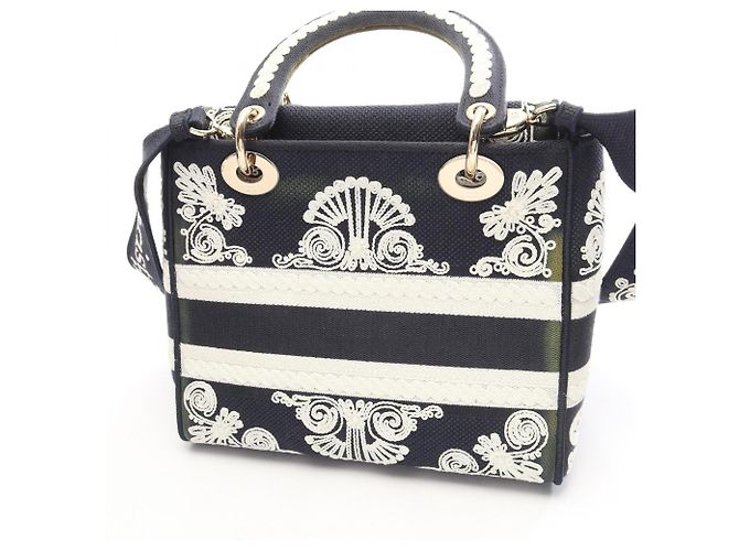 Christian Dior Dior LADY D-LITE Cornelie 2-Way Handtasche Medium Weiß Marineblau - Ansicht 5