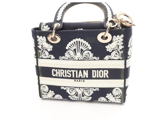 Christian Dior Dior LADY D-LITE Cornelie 2-Way Handtasche Medium Weiß Marineblau - Ansicht 7