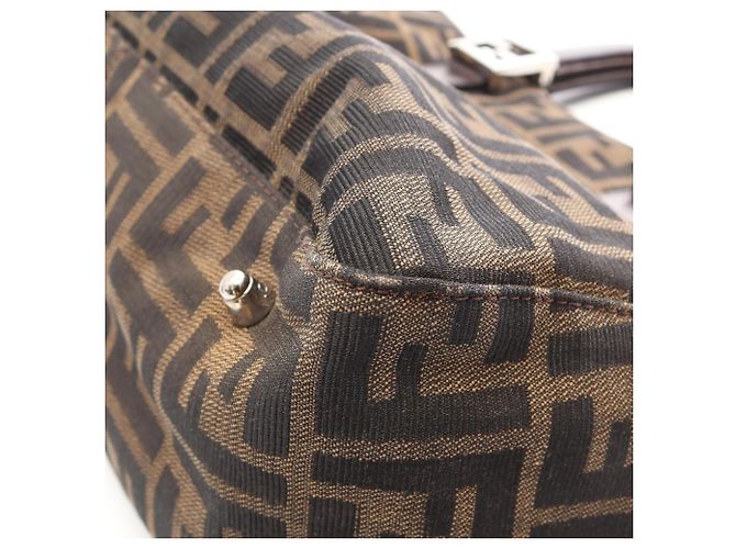 Borsa Tote Fendi Zucca Marrone e Nera Pelle e Tela Nero - vista 11