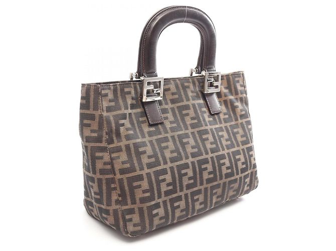 Borsa Tote Fendi Zucca Marrone e Nera Pelle e Tela Nero - vista 2