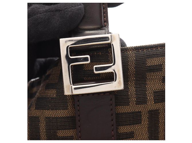 Borsa Tote Fendi Zucca Marrone e Nera Pelle e Tela Nero - vista 7