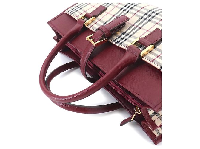 Borsa Burberry Nova Check Beige Bordò - vista 6