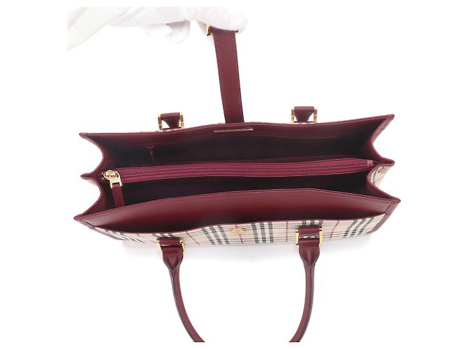 Borsa Burberry Nova Check Beige Bordò - vista 7