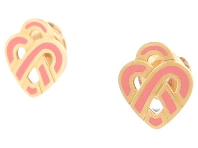 NUEVOS PENDIENTES POIRAY CORAZÓN ENTRELAZADO ESMALTE ROSA & ORO AMARILLO 18K Dorado - vista 2