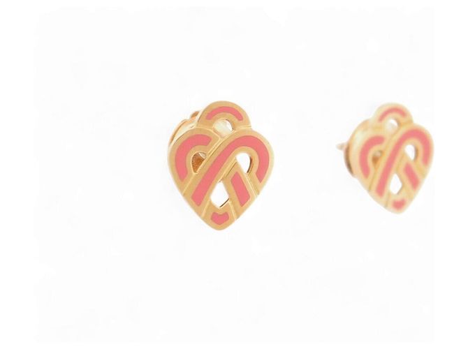 NUEVOS PENDIENTES POIRAY CORAZÓN ENTRELAZADO ESMALTE ROSA & ORO AMARILLO 18K Dorado - vista 3