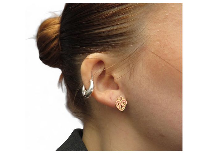 NUEVOS PENDIENTES POIRAY CORAZÓN ENTRELAZADO ESMALTE ROSA & ORO AMARILLO 18K Dorado - vista 9