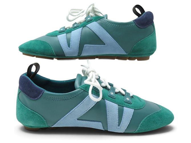 SNEAKERS LOUIS VUITTON SNEAKERINA 1AHNDY 35 NUOVE PELLE E Camoscio VERDE - vista 2