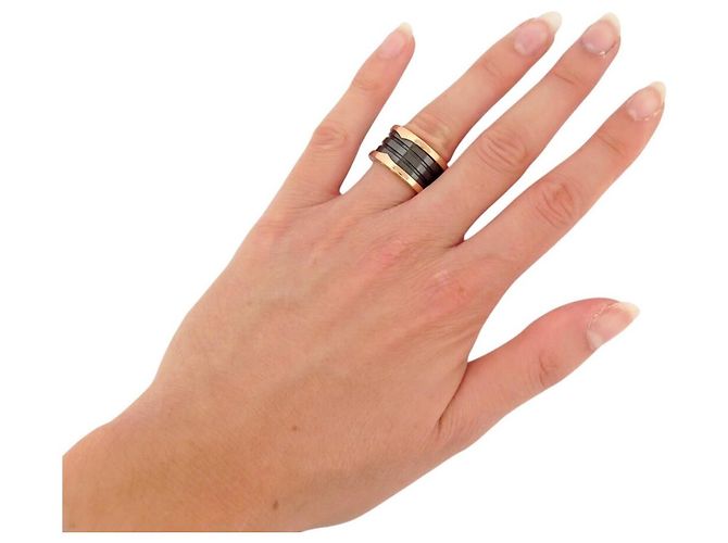 ANELLO BULGARI B ZERO 1 345853 ORO ROSA 18K 9.6GR & CERAMICA NERA T52 Nero - vista 5