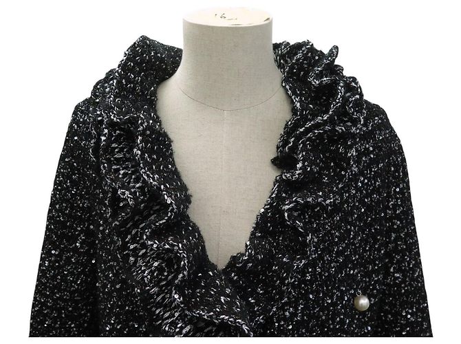 NUEVA CHAQUETA LANVIN 707M DE TWEED NEGRO S 36 BOTONES DE PERLAS BLACK JACKET - vista 2
