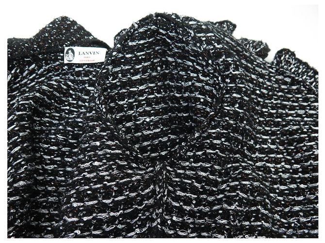 NUEVA CHAQUETA LANVIN 707M DE TWEED NEGRO S 36 BOTONES DE PERLAS BLACK JACKET - vista 5