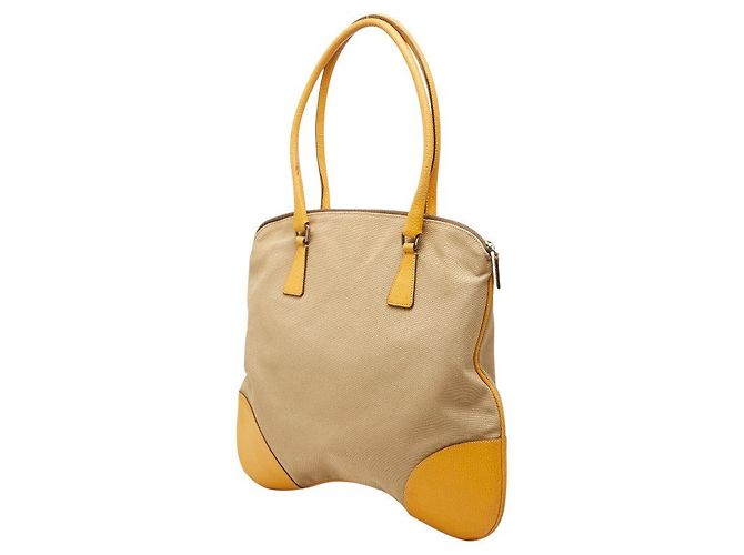 Borsa Tote Prada con placca logo triangolare Marrone Beige - vista 2