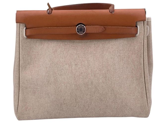 Hermès Bolso de tela Hermes Herbag Castaño Beige - vista 3