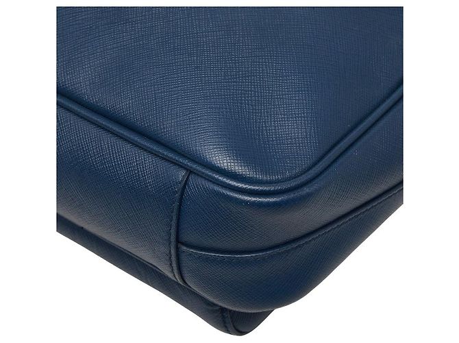 Bolsa Tiracolo Prada com Placa de Logotipo Triangular Azul - vista 6