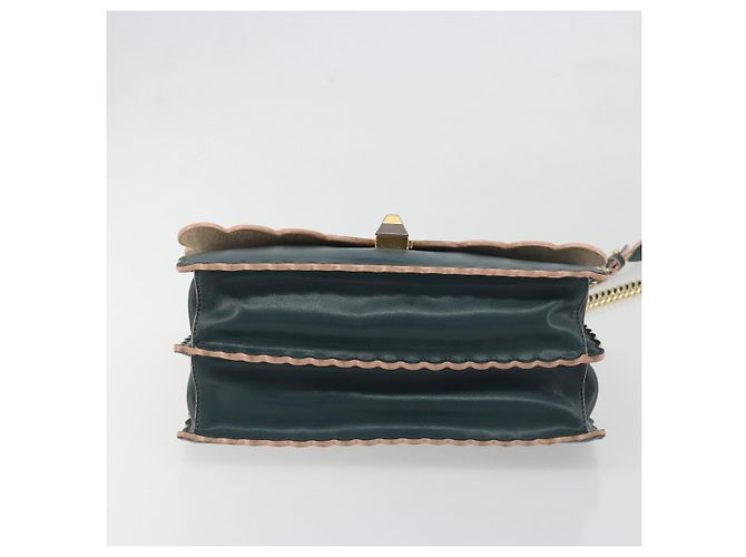 FENDI Canay Chain Shoulder Bag Leather 2way Green Gold Tone 8BT283 - vista 12