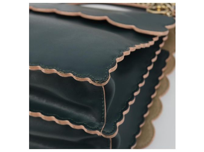 FENDI Canay Chain Shoulder Bag Leather 2way Green Gold Tone 8BT283 - vista 15