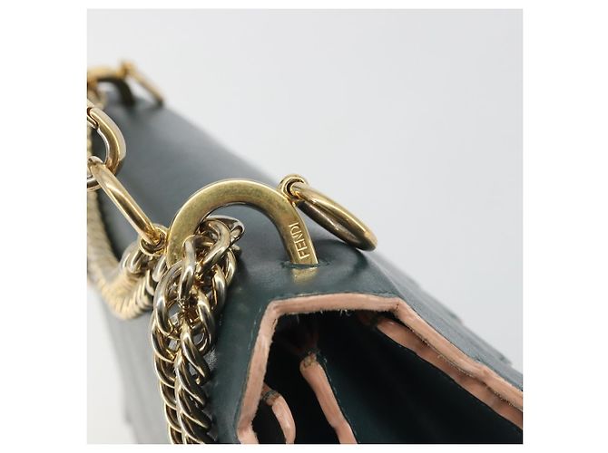 FENDI Canay Chain Shoulder Bag Leather 2way Green Gold Tone 8BT283 - vista 17