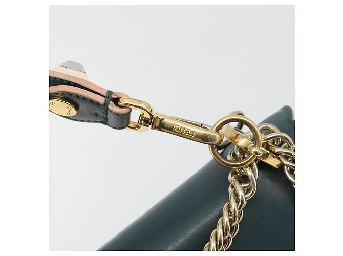 FENDI Canay Chain Shoulder Bag Leather 2way Green Gold Tone 8BT283 - vista 18