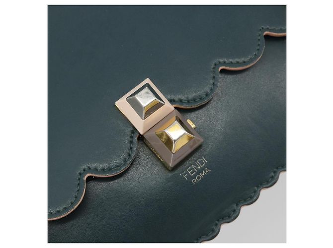 FENDI Canay Chain Shoulder Bag Leather 2way Green Gold Tone 8BT283 - vista 19