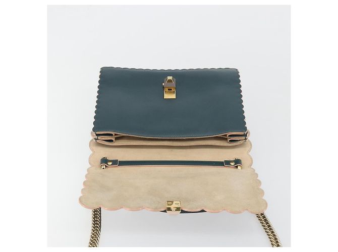 FENDI Canay Chain Shoulder Bag Leather 2way Green Gold Tone 8BT283 - vista 20