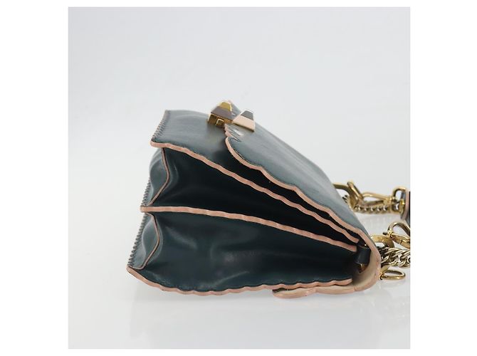 FENDI Canay Chain Shoulder Bag Leather 2way Green Gold Tone 8BT283 - vista 4