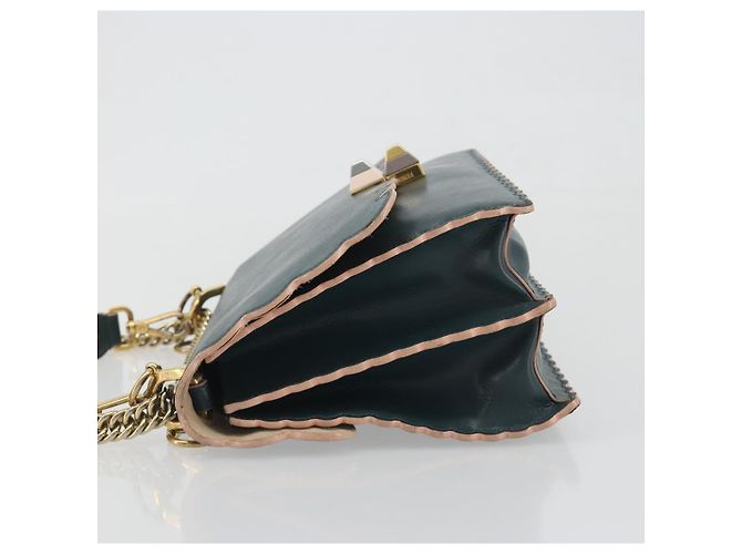 FENDI Canay Chain Shoulder Bag Leather 2way Green Gold Tone 8BT283 - vista 5