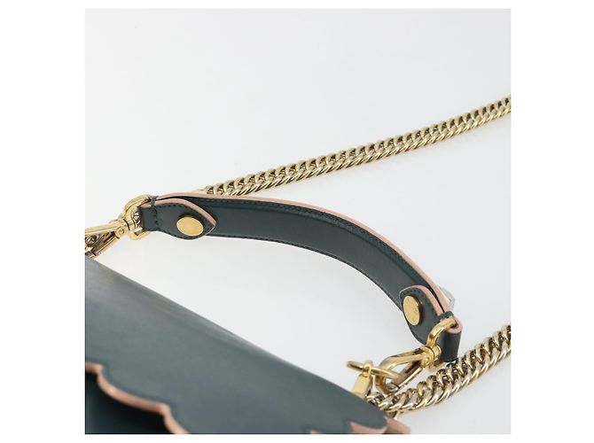 FENDI Canay Chain Shoulder Bag Leather 2way Green Gold Tone 8BT283 - vista 8